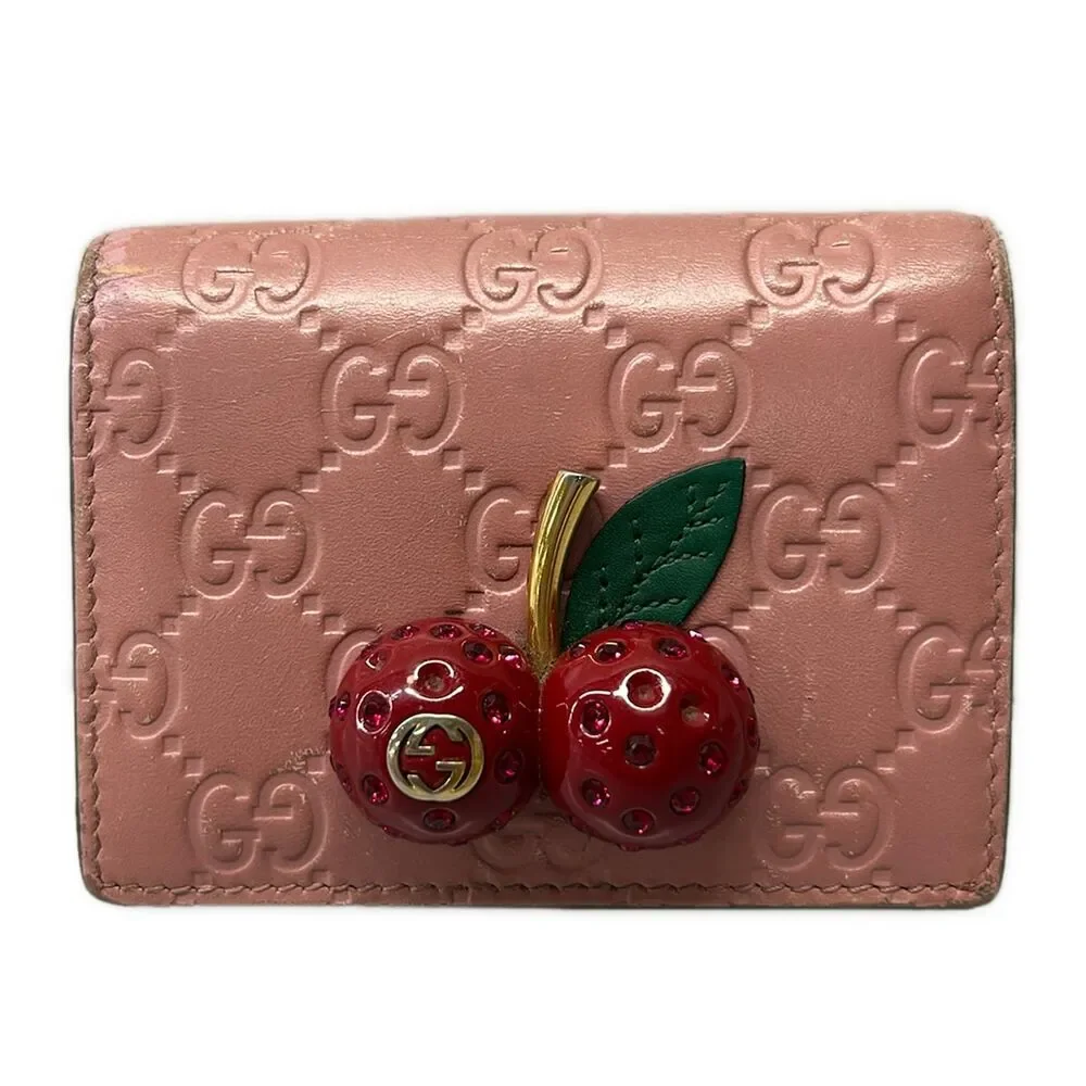Gucci Cherry Bifold Wallet 476050 Pink Red Multi